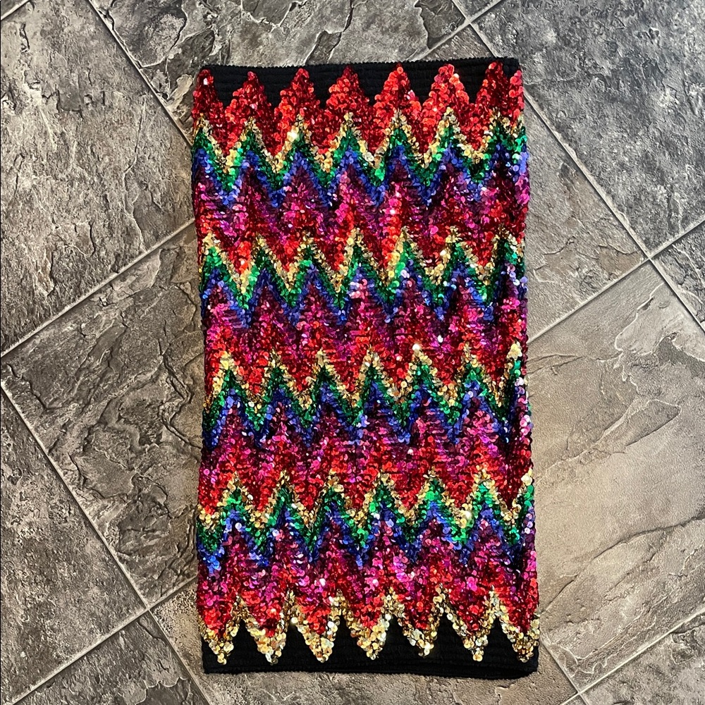 Sequin Chevron Zigzag Multicolour Skirt by PARISIAN COLLECTION Y2K Clubwear